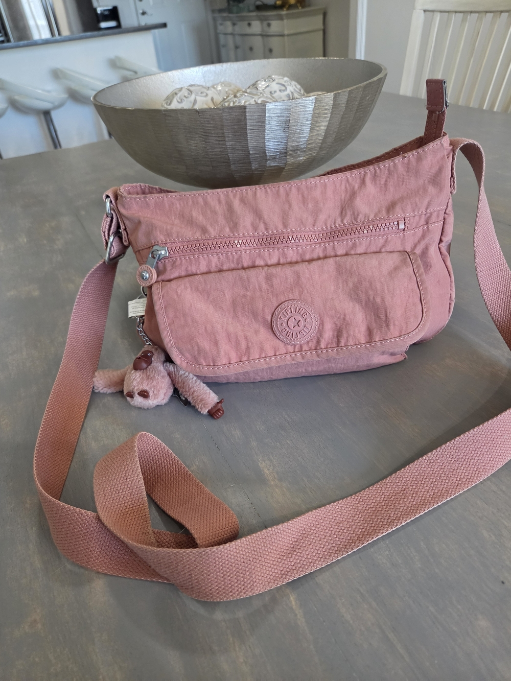 Women's Kipling Crossbody Bag in Dusty Pink - Casual Everyday Shoulder Bag